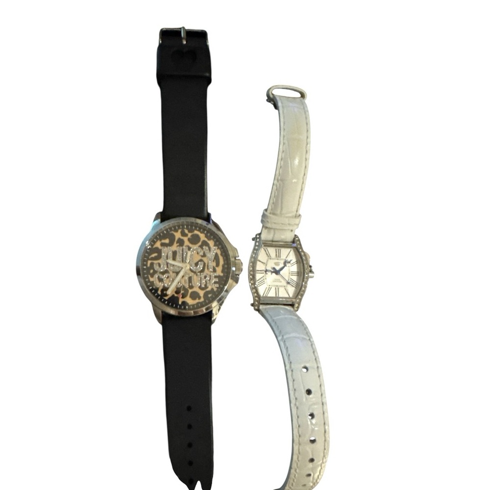 Juicy Couture Womens Lot Of 2 Y2K Watches Leather Bedazzled Leopard Animal Print